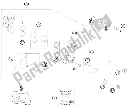All parts for the Brake Caliper Front of the KTM 50 SX Europe 2009