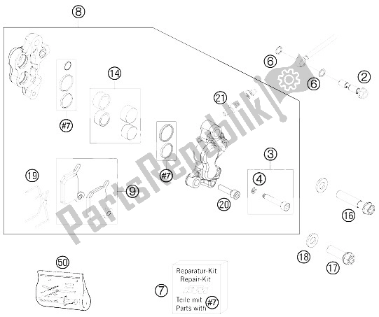 Wszystkie części do Zacisk Hamulca Z Przodu KTM 50 SX Mini Europe 2011