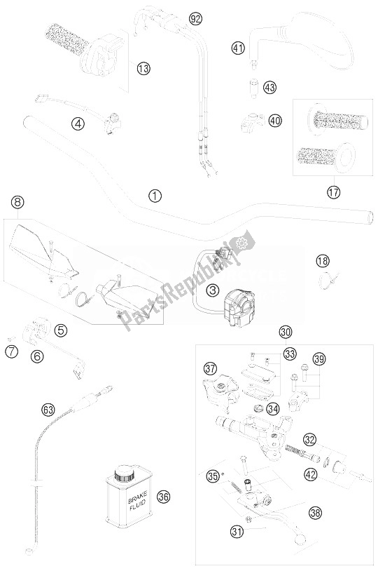 All parts for the Handlebar, Controls of the KTM 450 EXC USA 2010