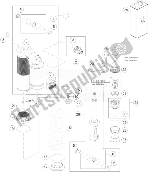 All parts for the Monoshock Disassembled of the KTM 1290 Superduke R Black ABS 14 Europe 2014