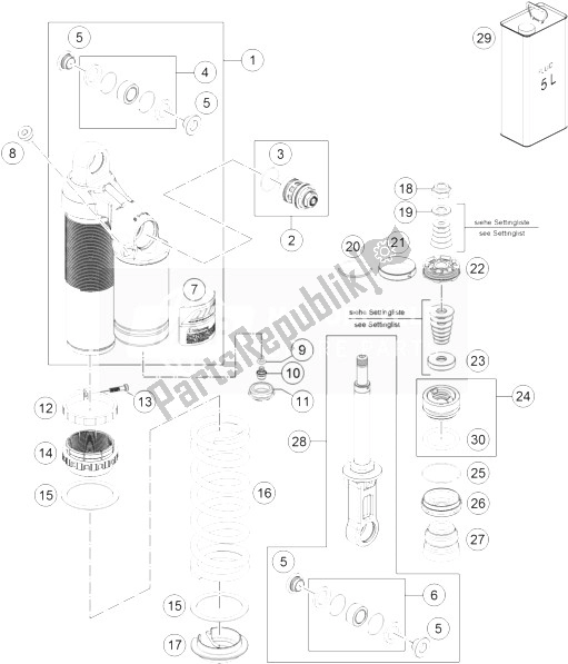 All parts for the Monoshock Disassembled of the KTM 1290 Superduke R Black ABS 14 USA 2014