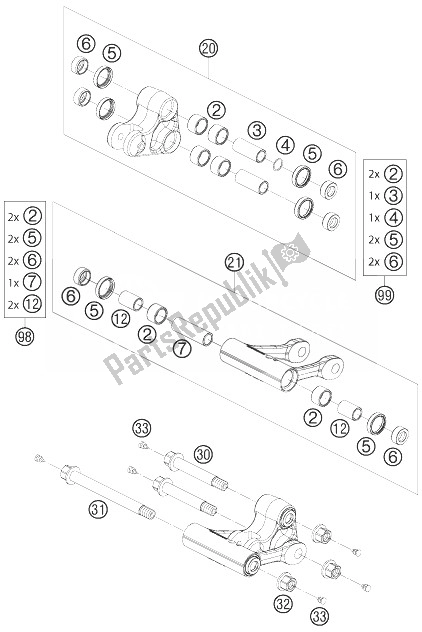 Toutes les pièces pour le Liaison De Levier Pro du KTM 690 Duke Orange Japan 2010