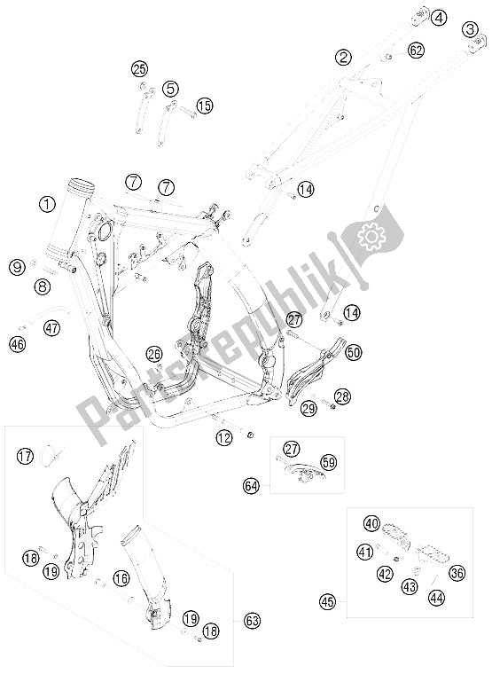 All parts for the Frame of the KTM 125 SX Europe 2009