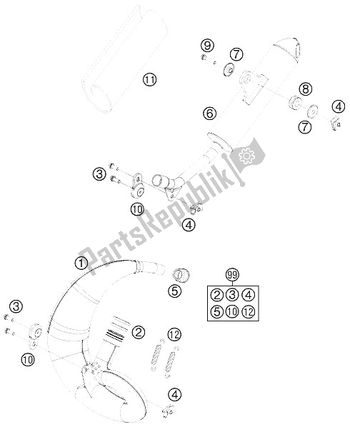 Toutes les pièces pour le Système D'échappement du KTM 50 SXS USA 2011