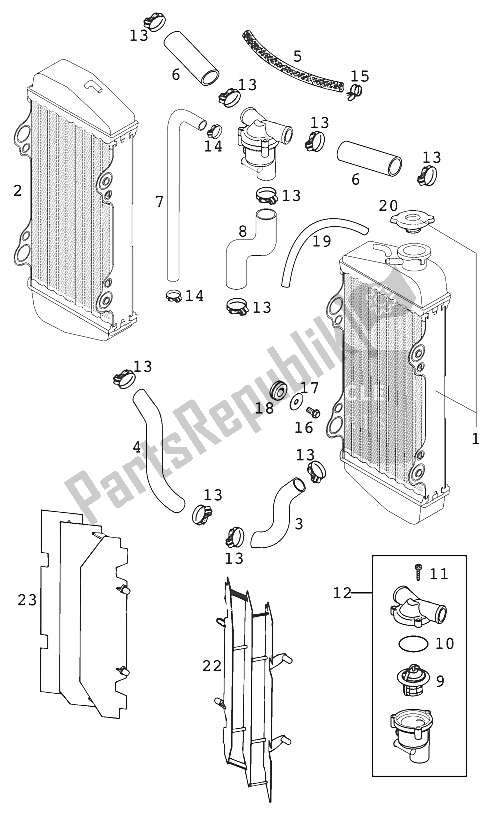 Alle onderdelen voor de Radiator - Radiateurslang 400/520 Racing 2000 van de KTM 400 EXC Racing Europe 2000