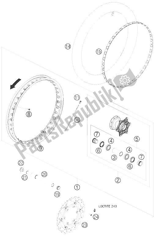 All parts for the Front Wheel of the KTM 690 Enduro 08 Europe 2008