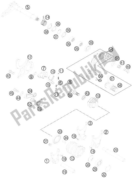 All parts for the Shifting Mechanism of the KTM 125 EXC Europe 2015