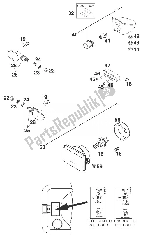 Tutte le parti per il Lampeggiatore, Fanale Posteriore, Fanale Anteriore del KTM 640 LC 4 United Kingdom 1999