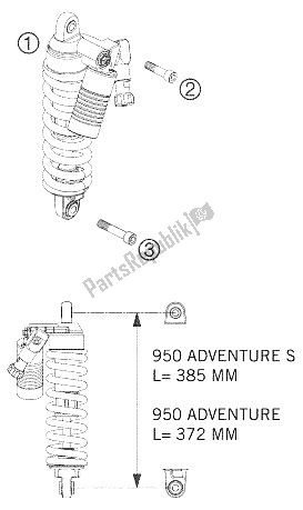 All parts for the Shock Absorber of the KTM 990 Adventure Orange ABS Australia United Kingdom 2006