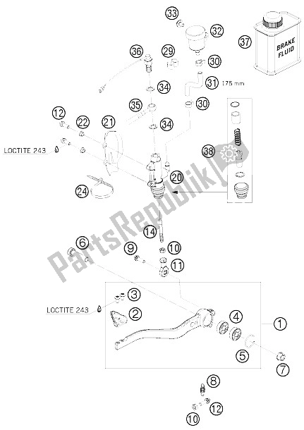 All parts for the Rear Brake Control of the KTM 690 Duke Orange Europe 2009