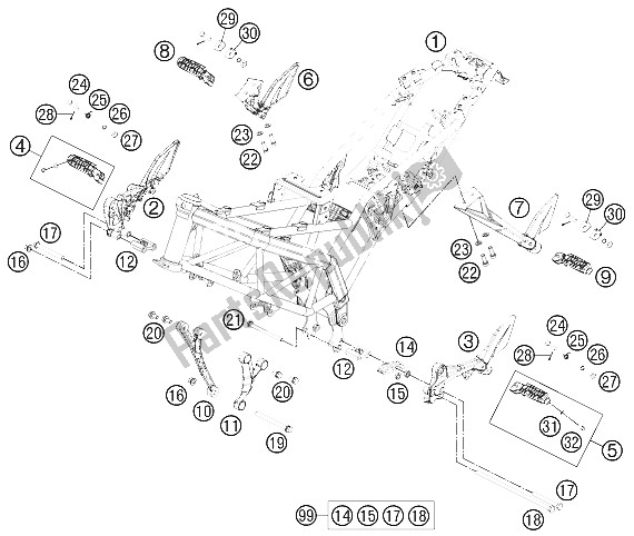 Todas as partes de Quadro, Armação do KTM 125 Duke Grey Europe 8003L5 2012