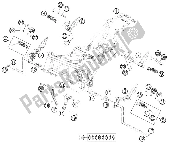 All parts for the Frame of the KTM 125 Duke Orange Europe 8026L4 2012