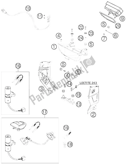 All parts for the Speedometer of the KTM 950 Supermoto Black Australia United Kingdom 2005