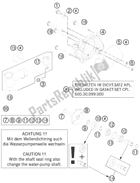 All parts for the Water Pump of the KTM 990 Supermoto R Australia United Kingdom 2011