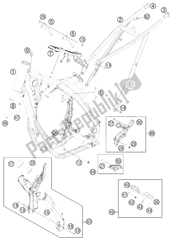 All parts for the Frame of the KTM 350 SX F Cairoli Replica 12 Europe 2012