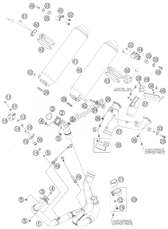 All parts for the Exhaust System of the KTM 990 Supermoto R Europe 2010