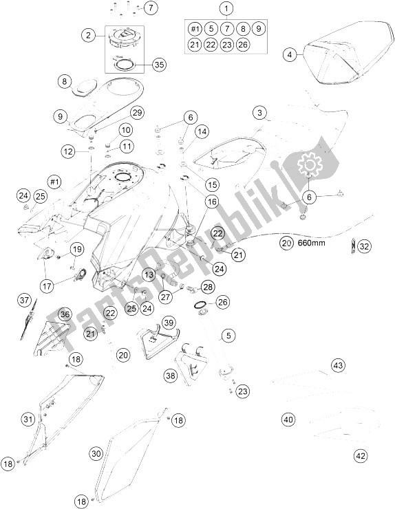 All parts for the Tank, Seat, Cover of the KTM 1290 Superduke R S E ABS 16 USA 2016