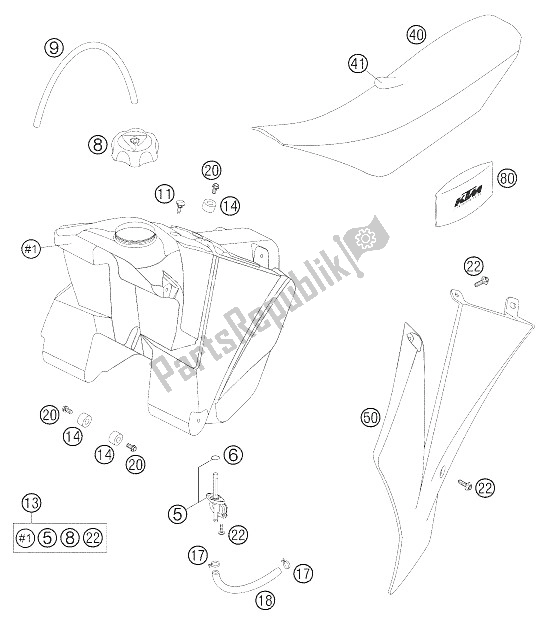 Todas las partes para Tanque - Asiento - Tapa 85 Sx de KTM 85 SX 17 14 Europe 2005