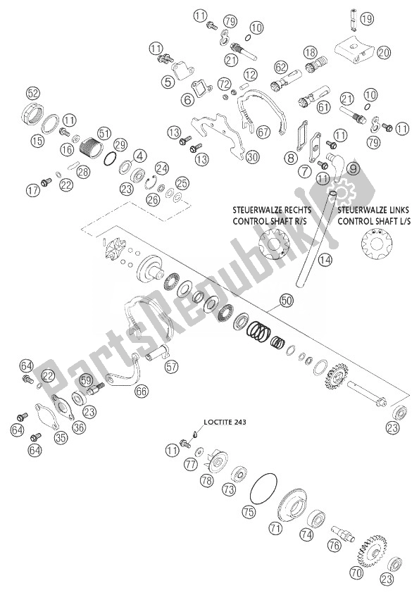 All parts for the Exhaust Control 125/200 of the KTM 125 EXC United Kingdom 2003