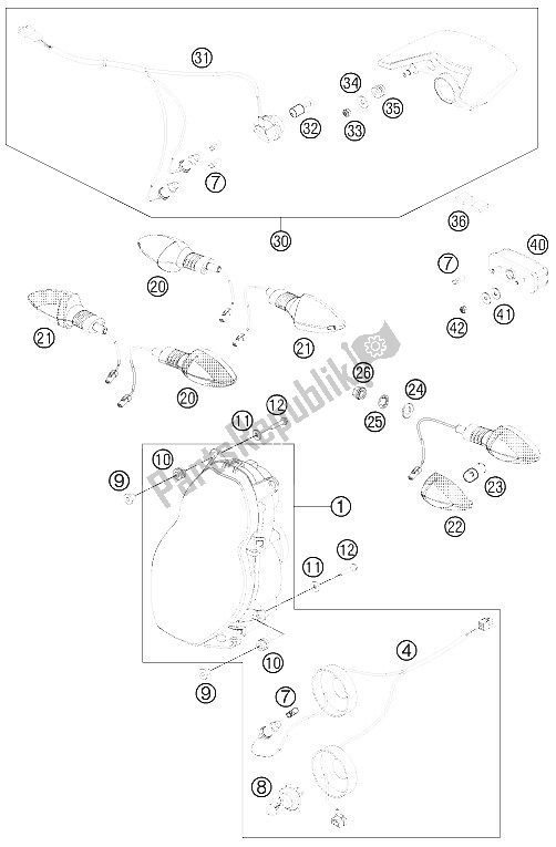 All parts for the Lighting System of the KTM 990 Adventure White ABS 12 USA 2012