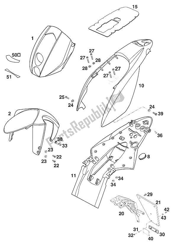 Tutte le parti per il Maschera, Parafango Duca '99 del KTM 640 Duke II Australia 2000