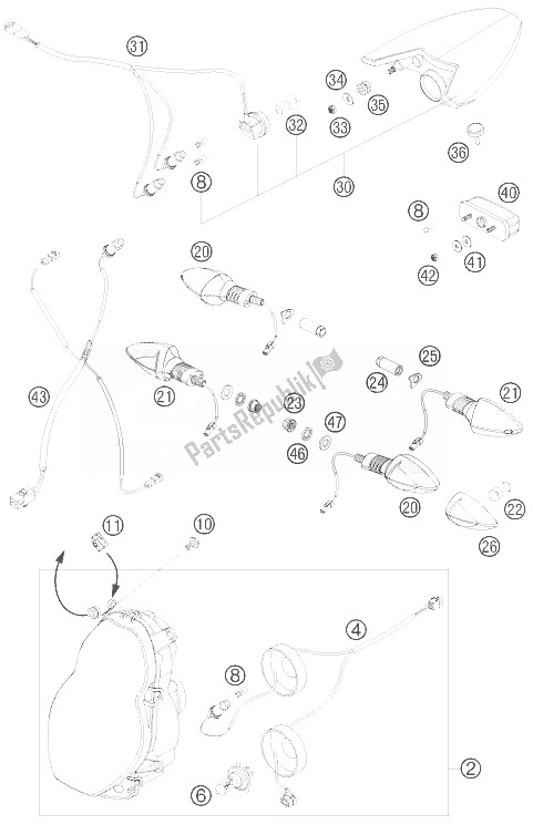 All parts for the Lighting System of the KTM 990 Super Duke Black USA 2007
