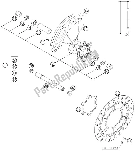 Tutte le parti per il Ruota Anteriore del KTM 640 LC4 Supermoto Blue 05 Europe 2005