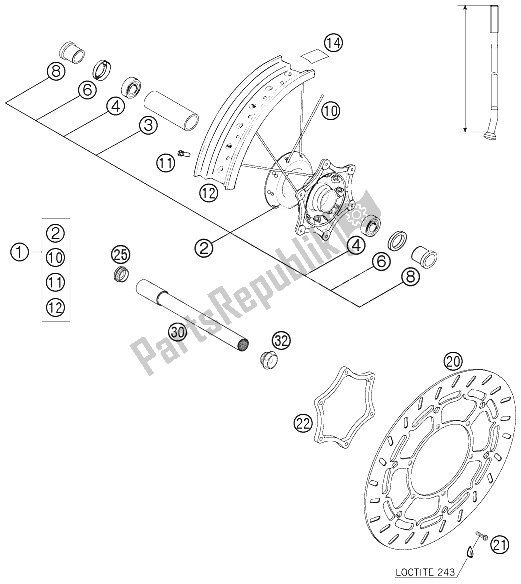 All parts for the Front Wheel of the KTM 640 LC4 Supermoto Prestige 05 Europe 2005
