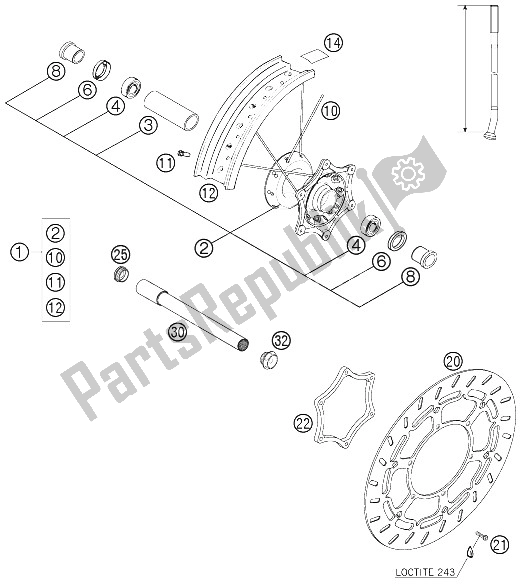 All parts for the Front Wheel of the KTM 640 LC4 Supermoto White 05 Europe 9726E6 2005