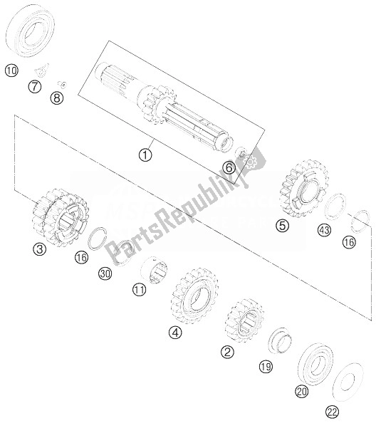 All parts for the Transmission I - Main Shaft of the KTM 250 EXC F Australia 2014