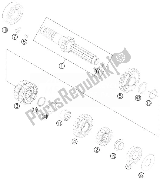 All parts for the Transmission I - Main Shaft of the KTM 250 XC F USA 2013