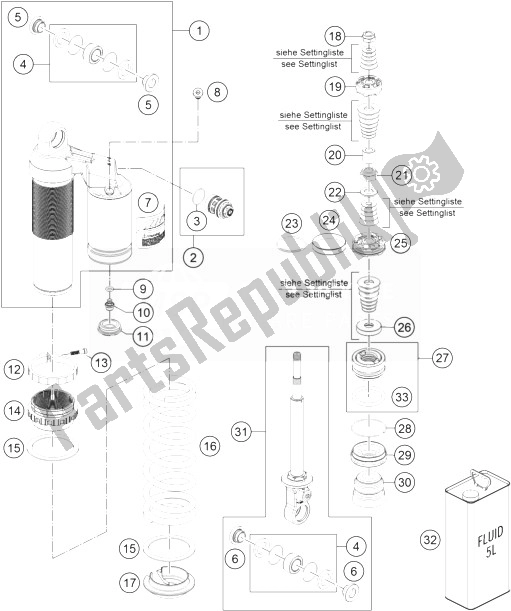 All parts for the Shock Absorber Disassembled of the KTM Freeride 250 R Australia 2014