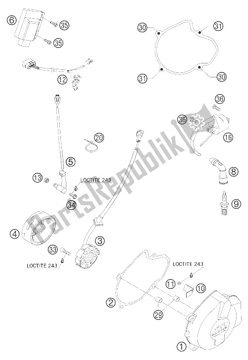 Tutte le parti per il Sistema Di Accensione 450/525 Sx + Smr del KTM 450 SX Racing Europe 2005