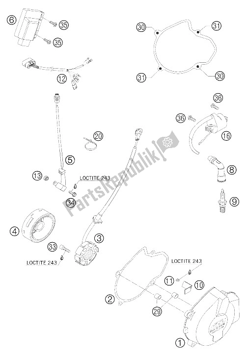 Alle onderdelen voor de Ontstekingssysteem 450/525 Sx + Smr van de KTM 525 SX Racing Europe 2005