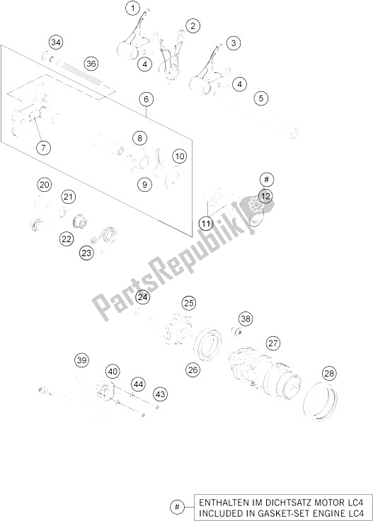 All parts for the Shifting Mechanism of the KTM 690 Duke White ABS China 2015