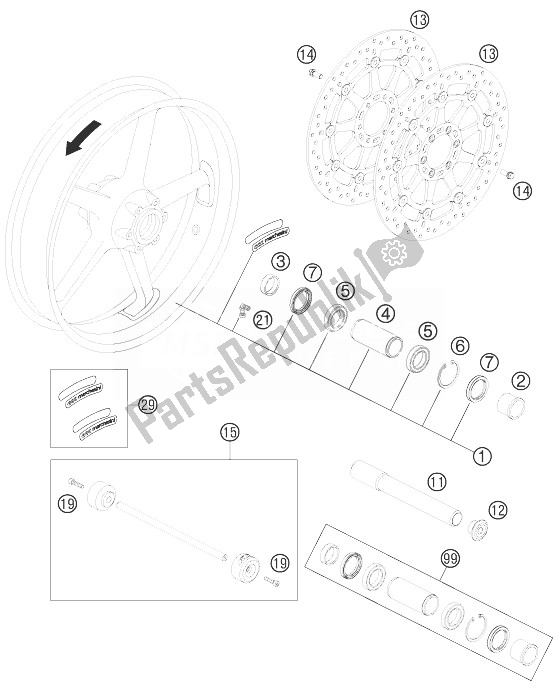 Tutte le parti per il Ruota Anteriore del KTM 990 Super Duke R Europe 2013