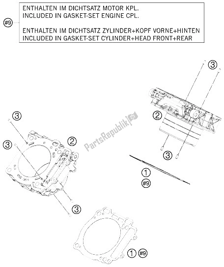 Wszystkie części do Cylinder KTM 1190 RC 8 Black Europe 2009