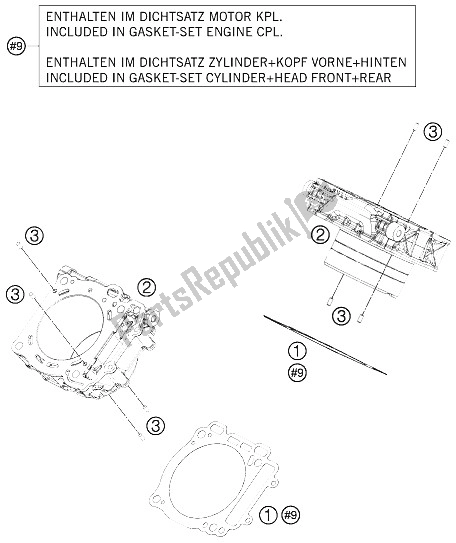 All parts for the Cylinder of the KTM 1190 RC 8R LIM ED Akrapovic 09 Europe 2009