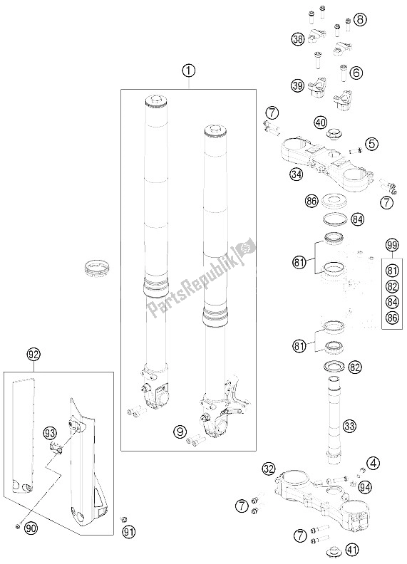 All parts for the Front Fork, Triple Clamp of the KTM 690 SMC Australia United Kingdom 2011