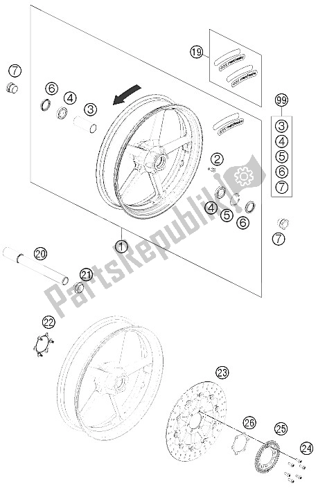 All parts for the Front Wheel of the KTM 690 Duke Black CKD Malaysia 2012