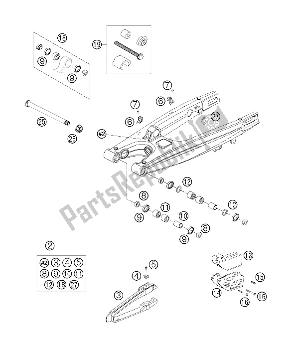 All parts for the Swingarm of the KTM 200 XC USA 2006