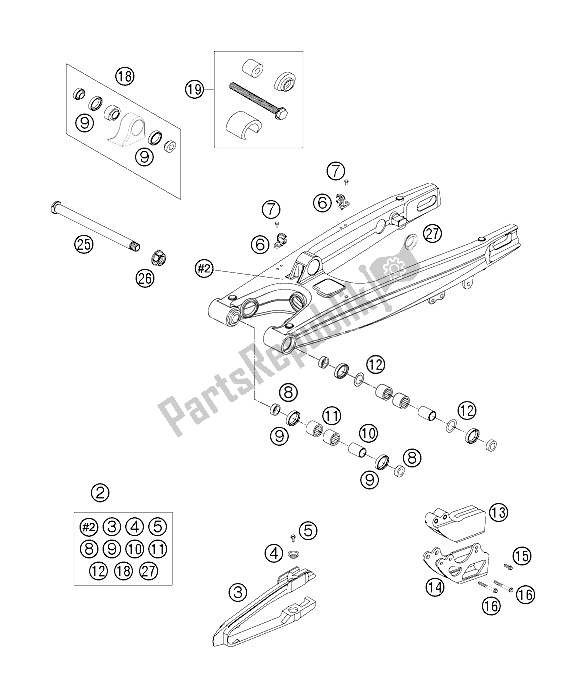 All parts for the Swingarm of the KTM 250 XC USA 2006