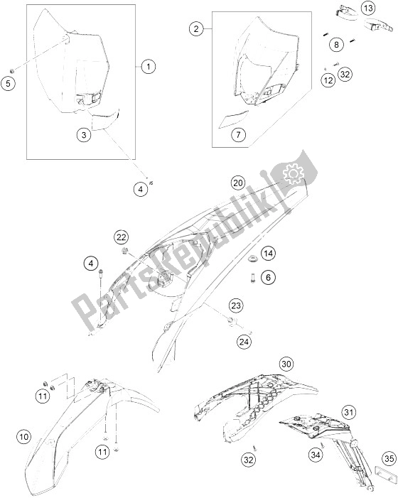 All parts for the Mask, Fenders of the KTM 350 EXC F SIX Days Europe 2015