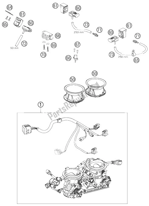 All parts for the Throttle Body of the KTM 990 Super Duke Orange Australia United Kingdom 2007