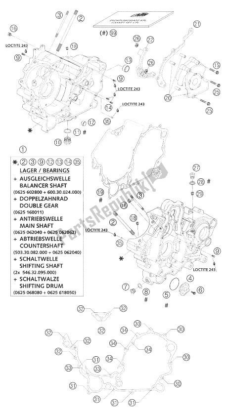 All parts for the Engine Case Lc8 of the KTM 950 Adventure Silver Europe 2003