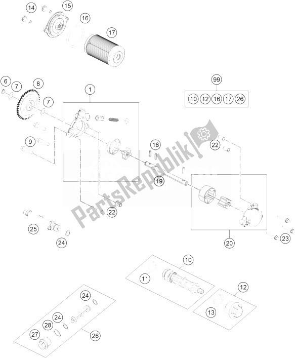 All parts for the Lubricating System of the KTM 390 Duke Black ABS BAJ DIR 14 Australia 2014