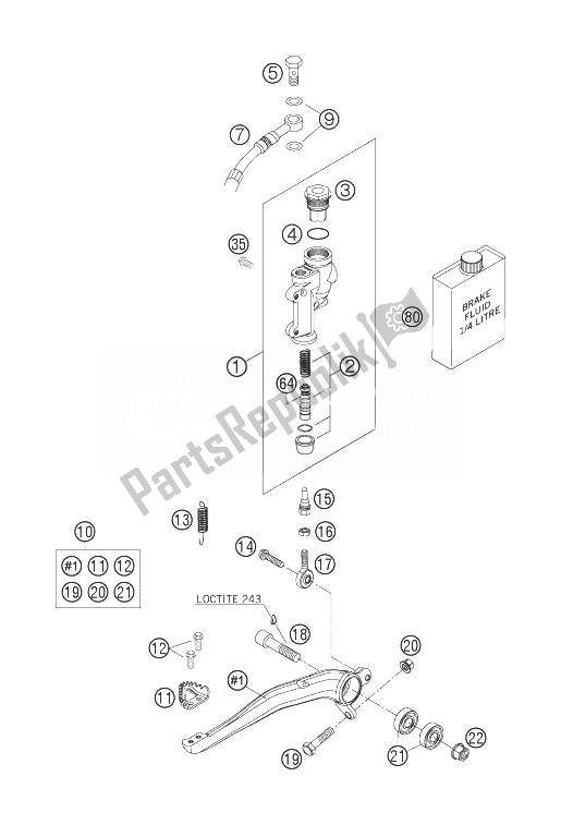 Todas las partes para Control De Freno Trasero de KTM 250 XC F USA 2007