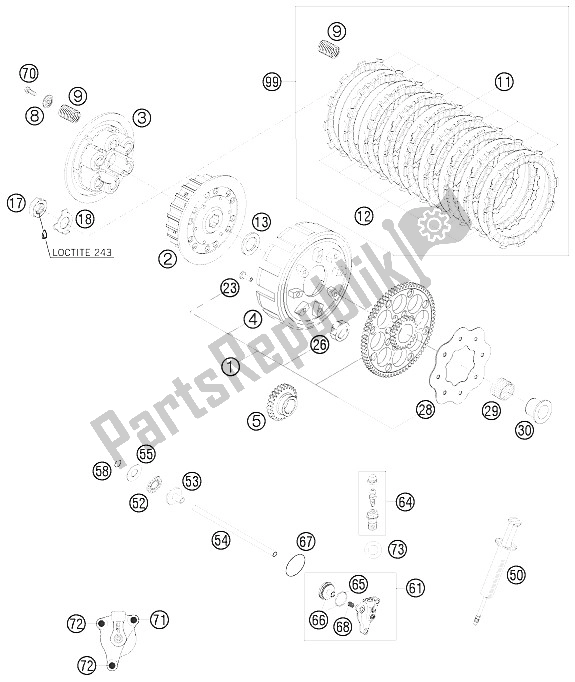 All parts for the Clutch of the KTM 250 EXC Australia 2008