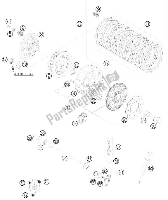 All parts for the Clutch of the KTM 250 EXC SIX Days Europe 2008