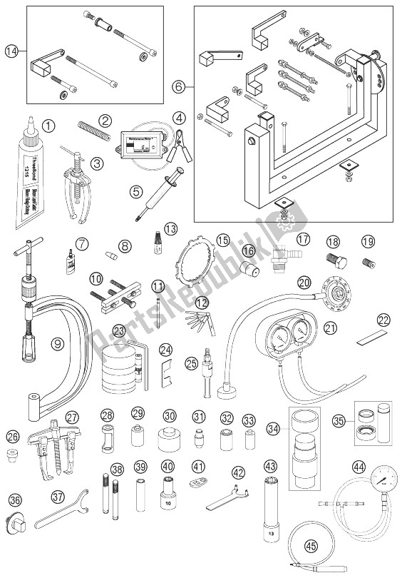 Tutte le parti per il Attrezzi Speciali del KTM 990 Adventure Orange ABS 07 USA 2007